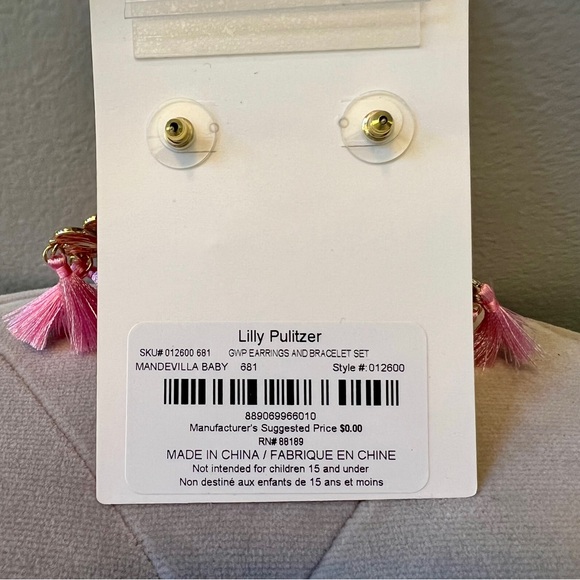 Lilly Pulitzer Mandevilla Statement Earrings with Pink Tassels, NWT - Picture 2 of 3